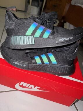 adidas Black NMD with Iridescent Blue-Green Stripes